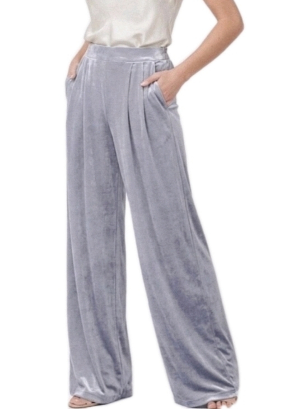 CHRISTIAN LACROIX Women's Velvet Wide Leg Pants In Icy Blue Size LG
